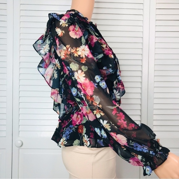 YUMK KIM Berkeley Sunshine Clover Black Floral Blouse Size XS - Picture 4 of 11